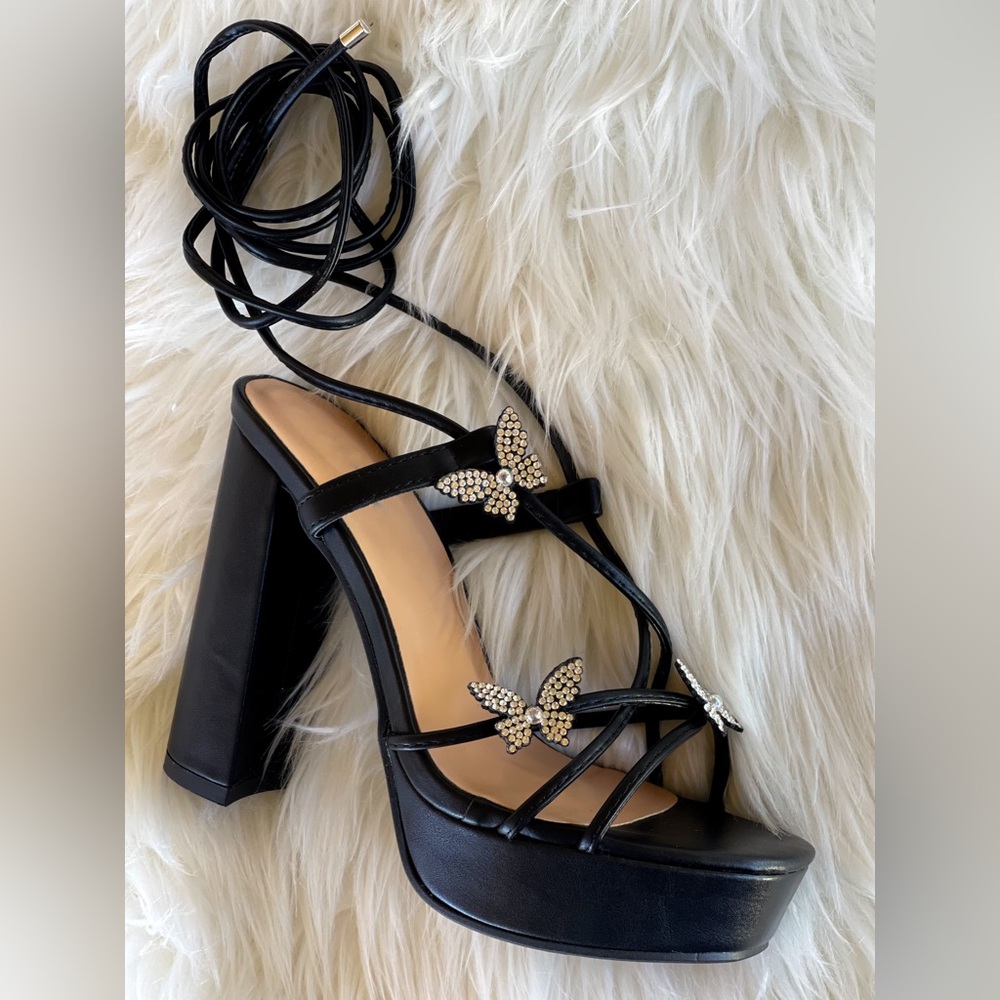 Elegant Black Butterfly Women's Sandals